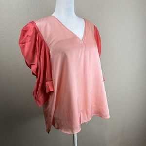 Emily McCarthy Top Large‎ Coral Apricot Satin Blouse Preppy Capsule